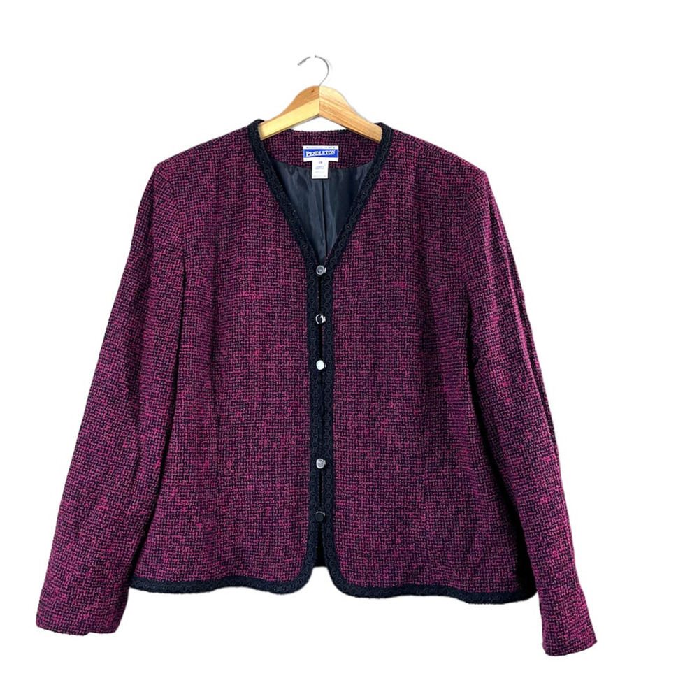Women's Vintage Black and Red Wool Blend Pendleton Blazer 20
